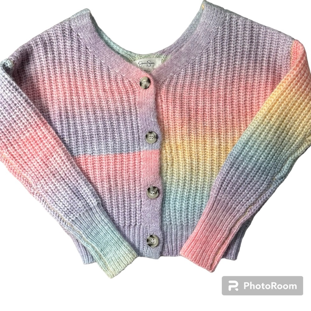 Jessica Simpson Semi-Crop Long Sleeve Rainbow Cardigan Sweater Size XS